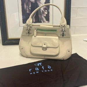 Rafē handbag, cream work green stitching